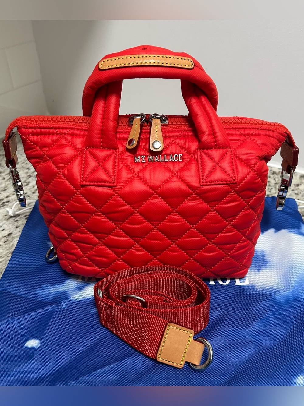 EEUC MZ WALLACE Quilted Micro Sutton in Red Apple with Detachable Strap